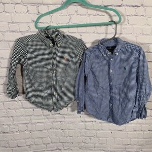 Ralph Lauren Toddler Boys Set of 2 Button Down Shirts Checkered Blue 4T Preppy